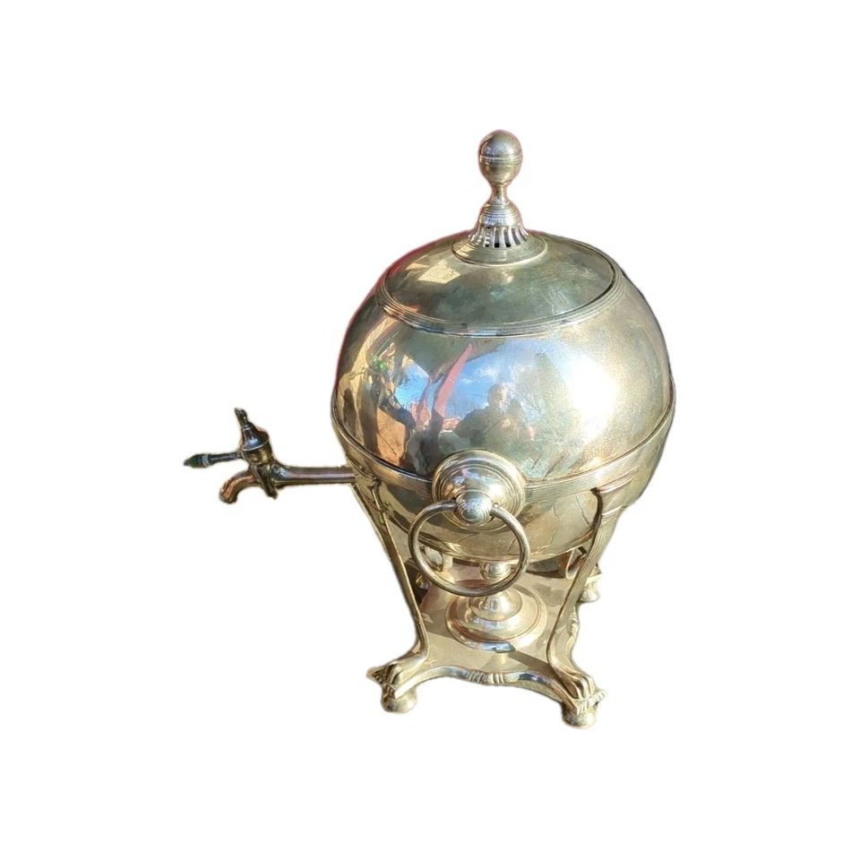 Antigo chá de água quente Samovar Sheffield prato de prata renascimento egípcio anos 1830-60 - Imagem 2 de 4