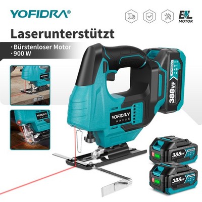 Akku Stichsäge mit Laser Leitsystem + 10x Sägeblätter - 2 Batterie und Ladegerät