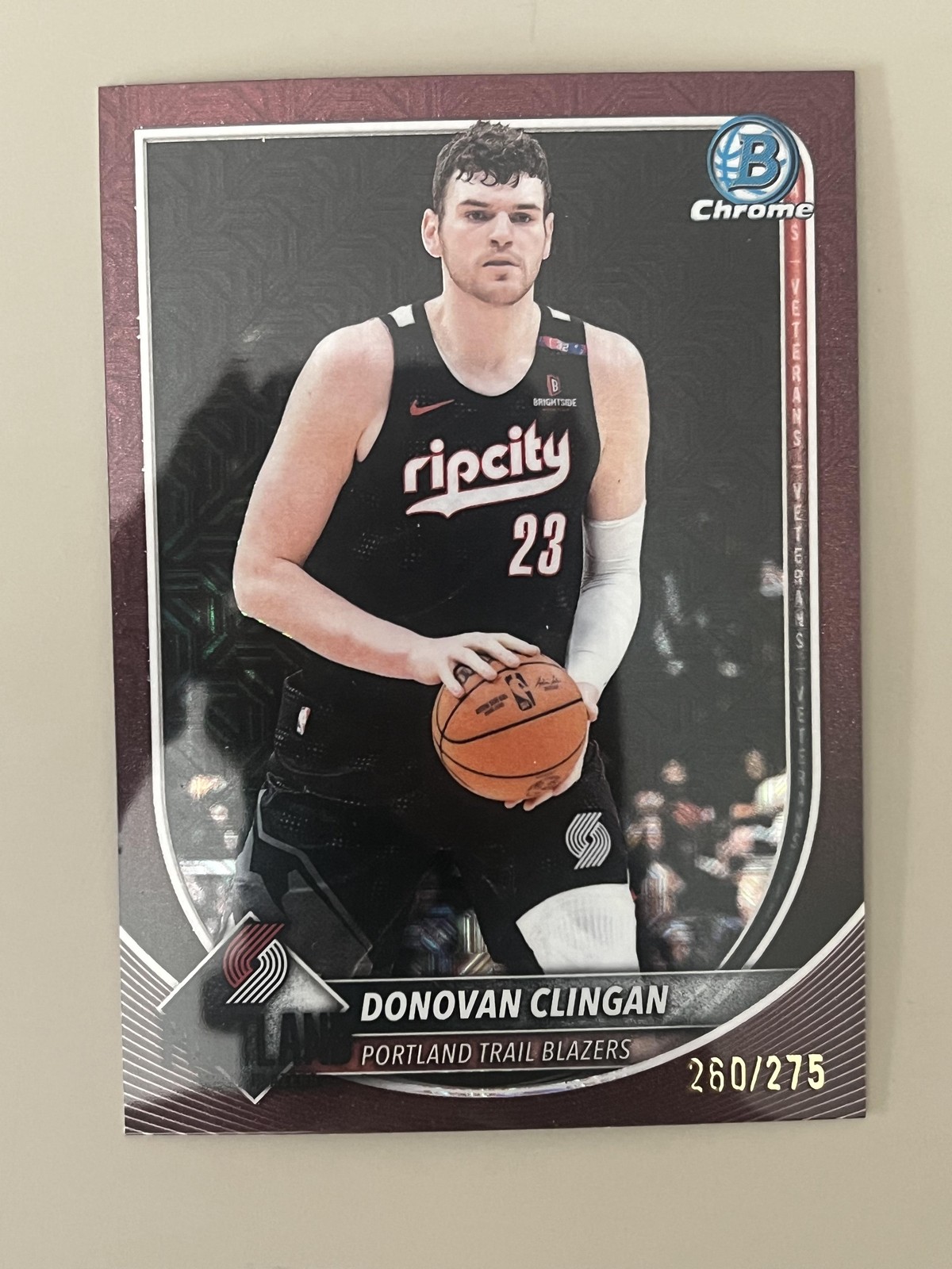 2025-26 Bowman #BCV-188 Donovan Clingan Chrome Burgundy Mojo Refractors #/275