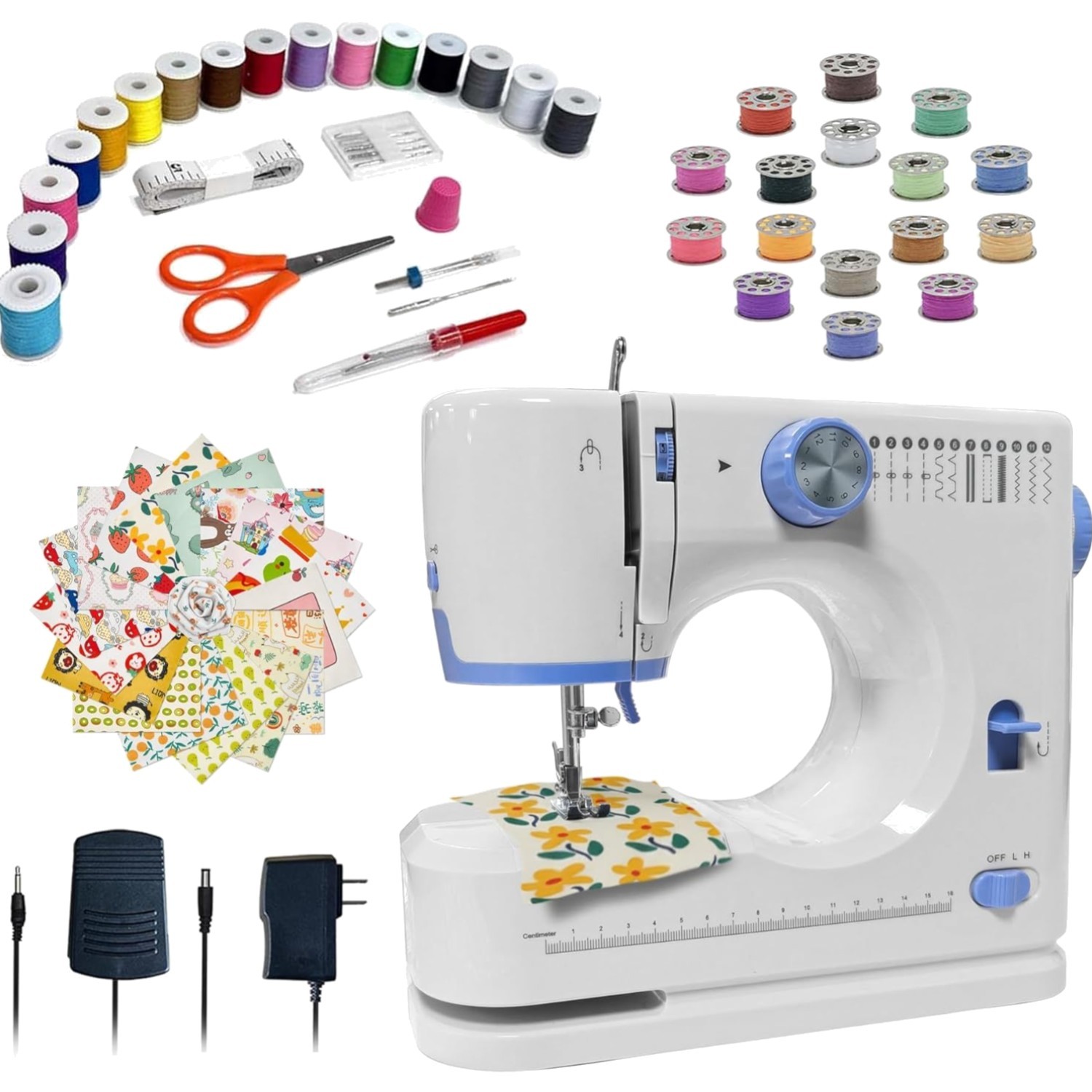 Portable Sewing Machine Kit with Fabric Threads 12 Stitches 