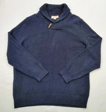 Frederik Anderson Copenhagen Sweater Men's Size XL Shawl Collar Navy Blue Cotton