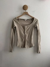 Joah Brown Hook and Eye Ribbed Long Sleeve Shirt Size S/M