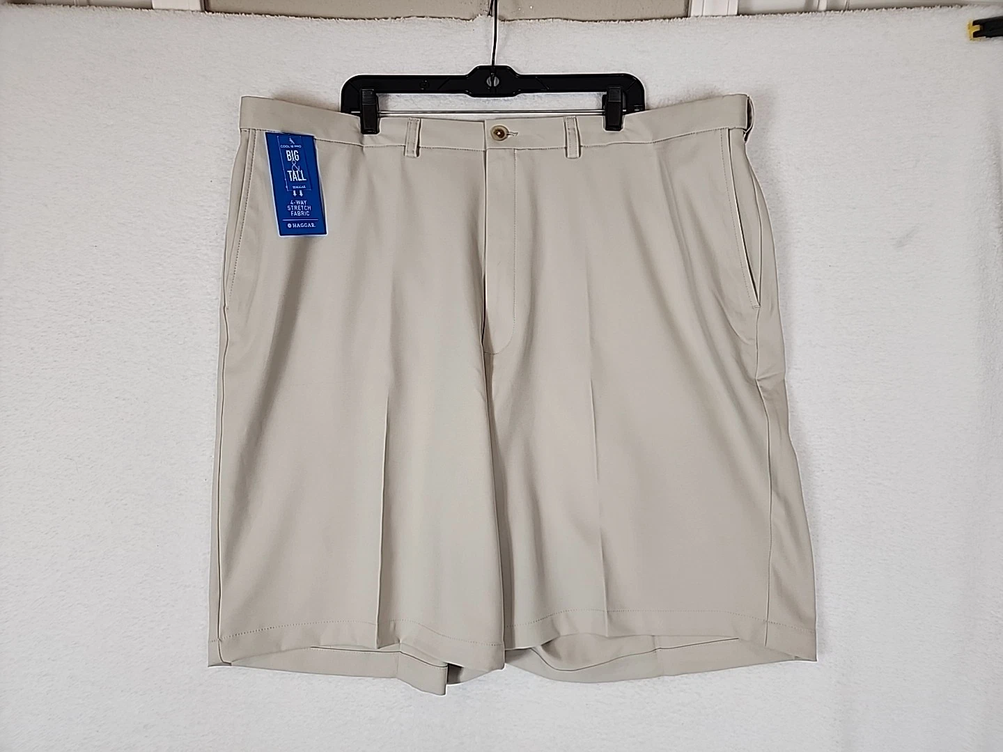 HAGGAR Cool 18 Pro Gabardine Shorts Mens In String Size 46W UV Quick Dry NWT $60