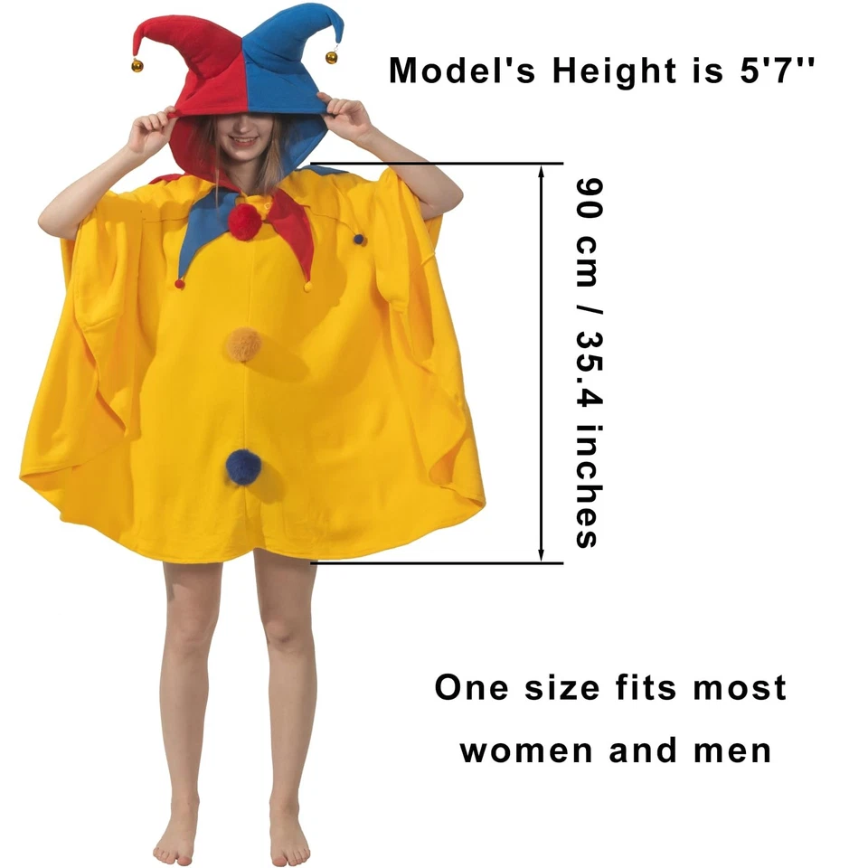 Acogedor Disfraz de Bufón - Bufón de Corte Renacentista Cosplay Capa con Capucha con 2 Bel Foto 2 de 4