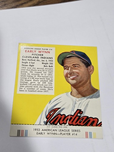 1953 Red Man Tobacco Cards W/ Tabs #14 Early Wynn Indians