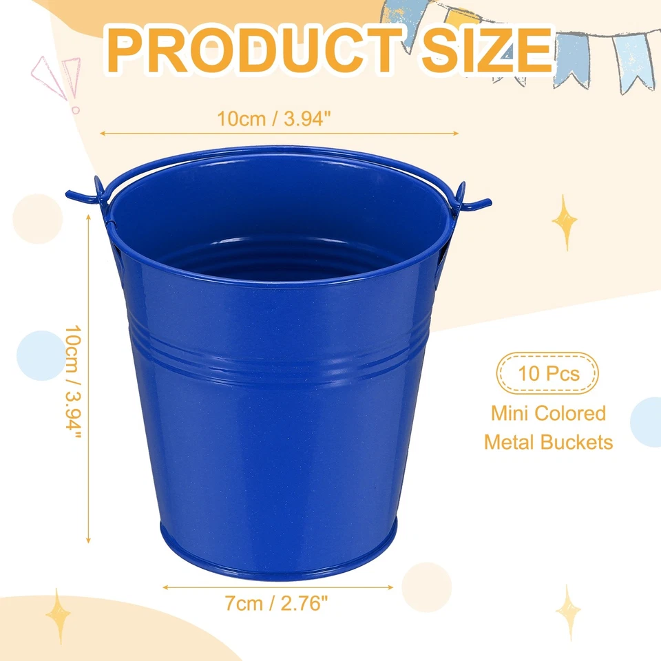 Pequeños cubos de metal, mini cubos con mango para fiesta 4" 10 piezas azul oscuro Foto 2 de 4