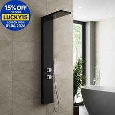 Thermostatic Shower Panel Column Tower Body Jets Twin Head Bathroom Shower Black