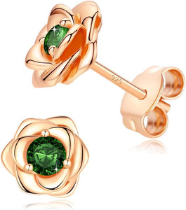 Authentic 14K Gold Plated 925 Sterling Silver Post Rose Flower Stud Earrings for Women