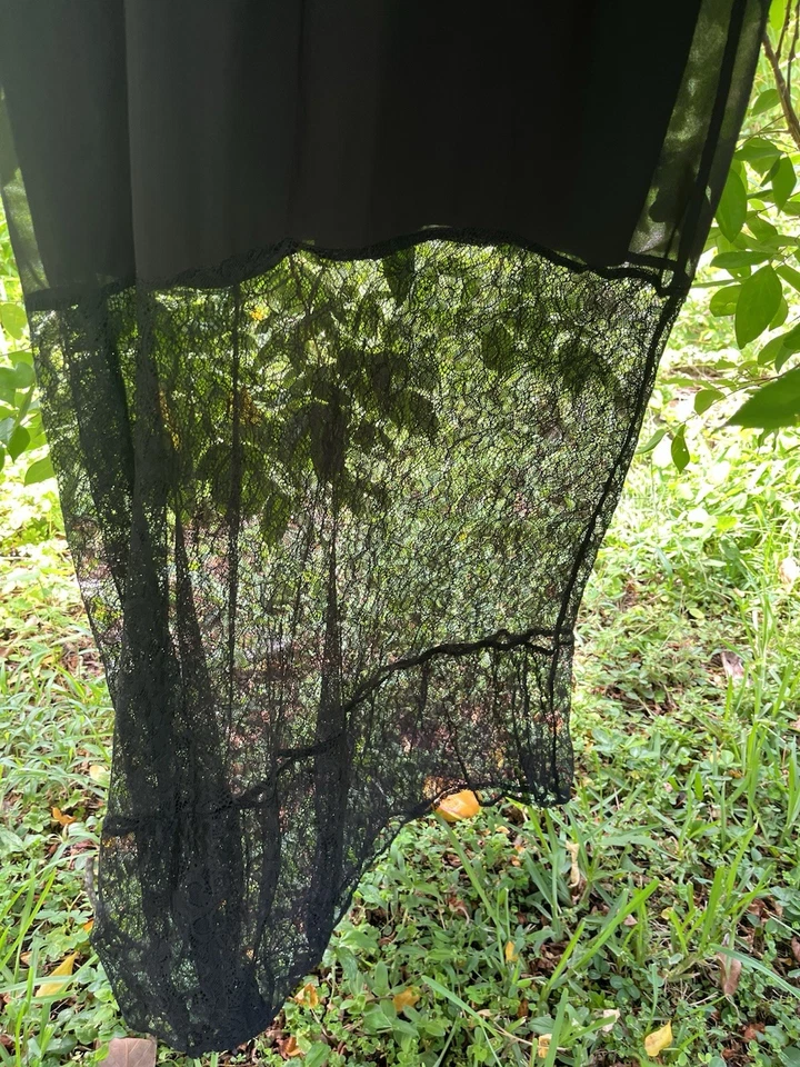 BCBG Black Lace Dress Sheer Long Sleeve Nylon Cut Out Goth Maxi Women’s 2 - Image 3 of 4