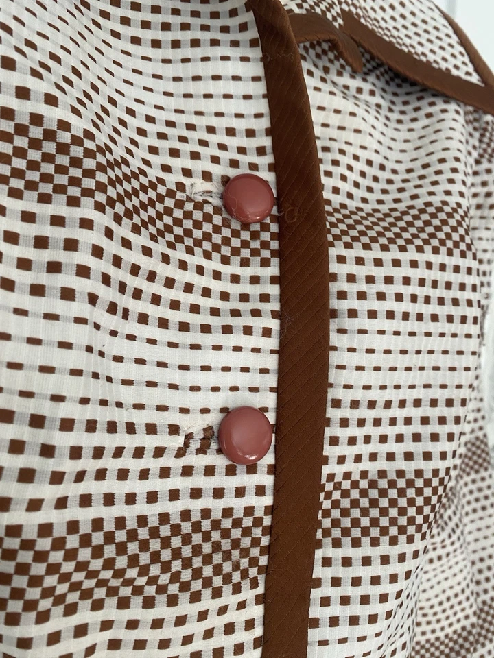 Camisero retro vintage años 60 70 talla grande marrón blanco a cuadros botones Foto 4 de 4