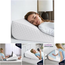 Memory Foam Wedge Pillow Curved Design Back Support Leg Knee White