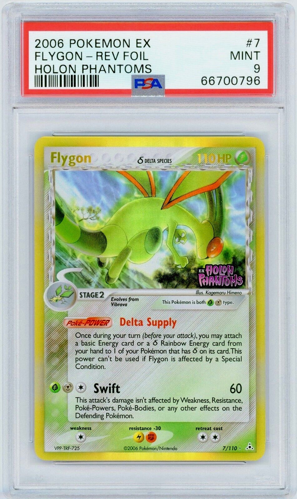 2006 POKEMON EX HOLON PHANTOMS #7 FLYGON-REVERSE FOIL PSA 9 MINT POP 74‼️