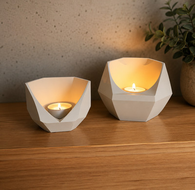 Geometrische Teelicht Kerzenhalter 2er Set - moderne Wohndeko