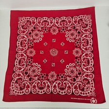 Vtg Red Floral Paisley 100 Cotton Made in USA RN 15187 Bandana Handkerchief 20"