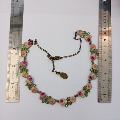 Vintage Michal Negrin Necklace Romantic Fairycore Enamel Flowers