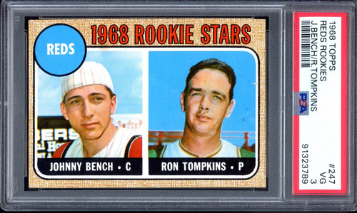 1968 Topps #247 Johnny Bench Rookie PSA 3 Vintage HOF RC Baseball Card (3789)