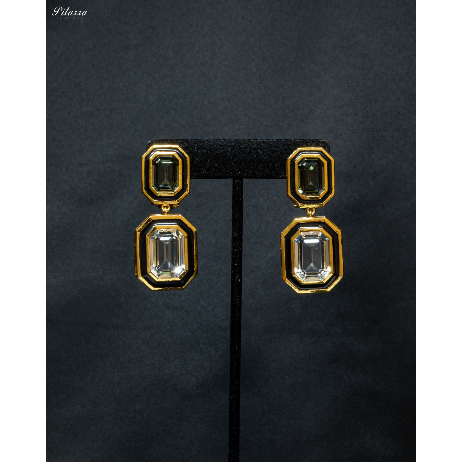 Green and White Two Tone Crystal Earrings