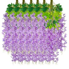24 Pack Light Purple Wisteria Hanging Flowers Garland, 3.77 Feet Artificial F...