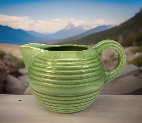 Rare Green Ribbed STANGL Qt. #1902 Ball Pitcher Art Deco 1930s N.J. USA