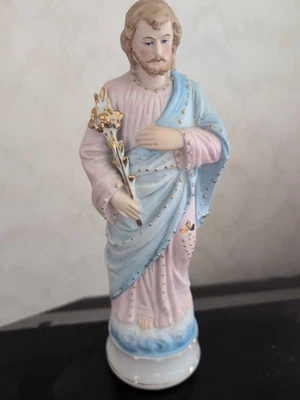 ALTE HEILIGENFIGUR HERZ JESUS FIGUR BISKUITPORZELLAN  - Bild 1 von 3