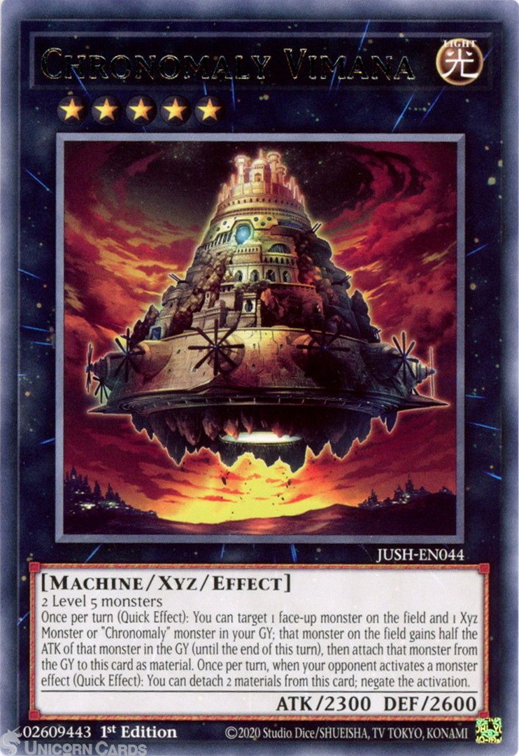 JUSH-EN044 Chronomaly Vimana : Rare 1st Edition Mint YuGiOh Card
