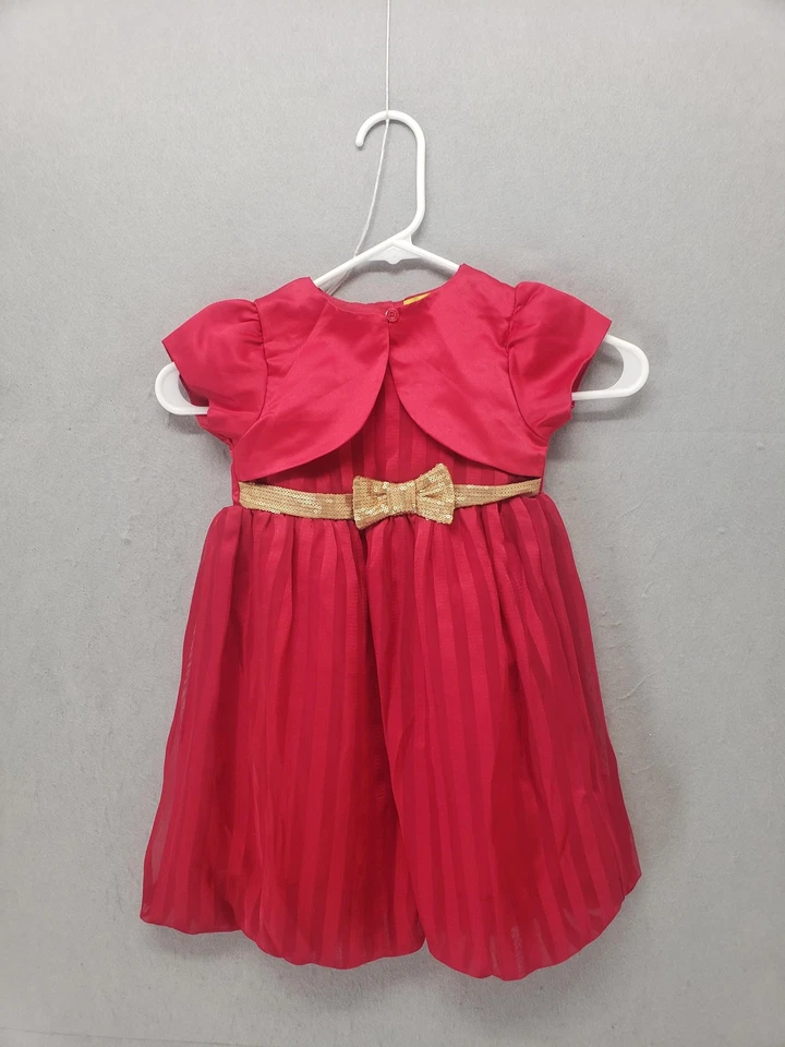 Penelope Mack Girls Dress 3T Red Gold Bow Short Sleeve Party Holiday Outfit - Image 3 of 4