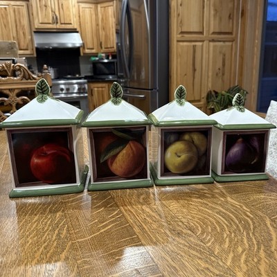 Jay Mercado CANISTER SET ~ Fruits, 4 piece, Certified International, Art Deco