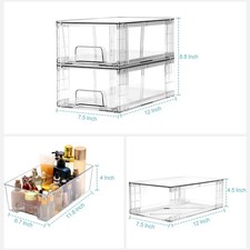 2 Pack Stackable Storage Drawers, 12 Inch Plastic Organizers Bins, Drawers St...