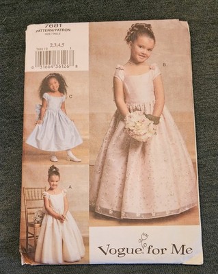 Vintage Vogue For Me 7681 Girls Formal Occasion Dress Size Toddler 2-5