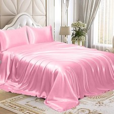 Homiest 4pcs Satin Sheets Set Luxury Silky Satin Bedding Set with Deep Pocket, 1