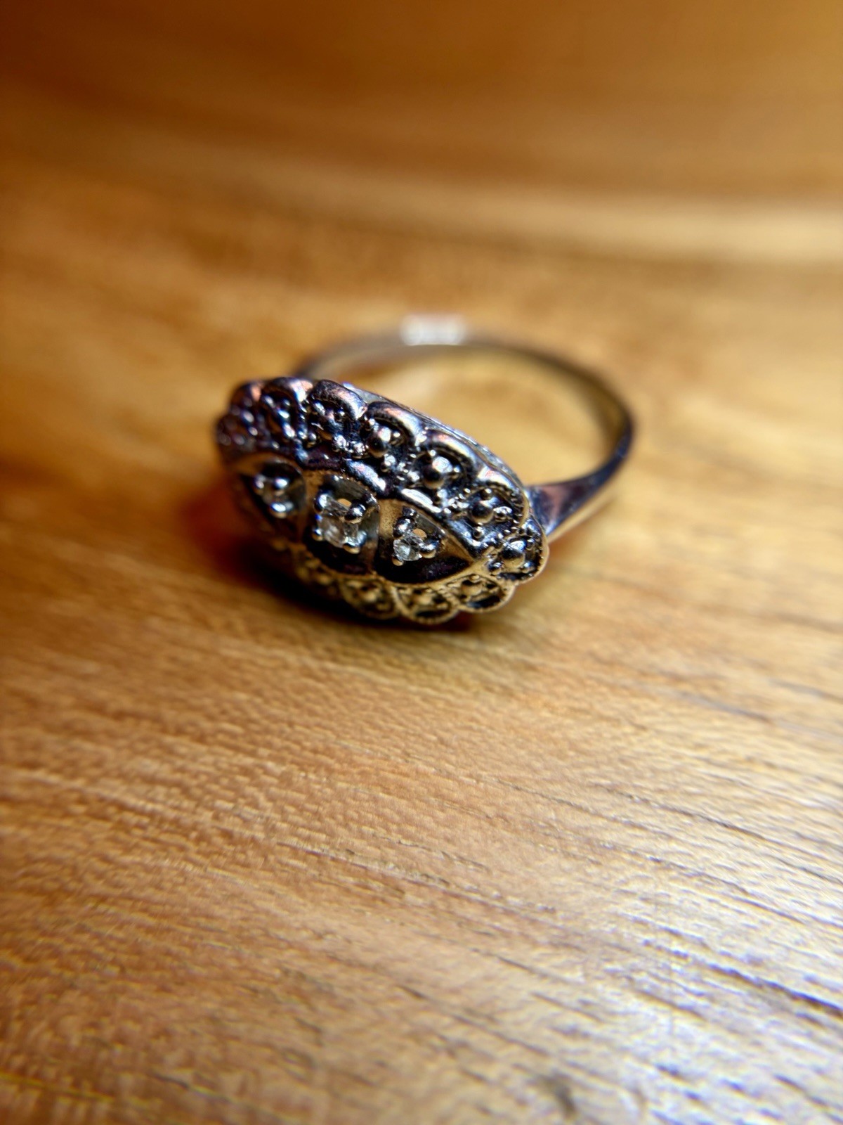 14K White Gold Diamond Cluster Ring Vintage Style Sz 6-7 3.7g