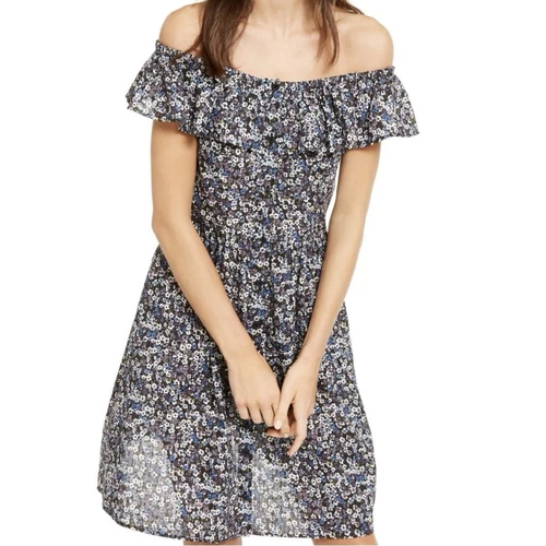 Abito Michael Kors viola e blu floreale spalle scoperte