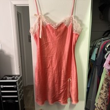 Victoria's Secret Coral Lace Slip Dress Silky Womens Sz Large
