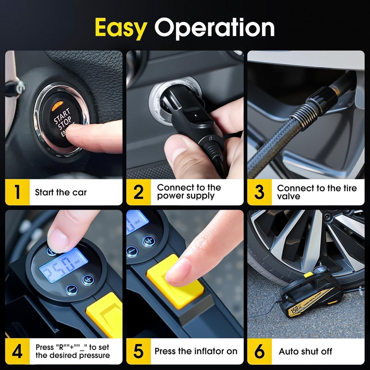  Tire Inflator Portable Air Compressor -DC 12V Air Pump for Car Tires 150PSI LCD