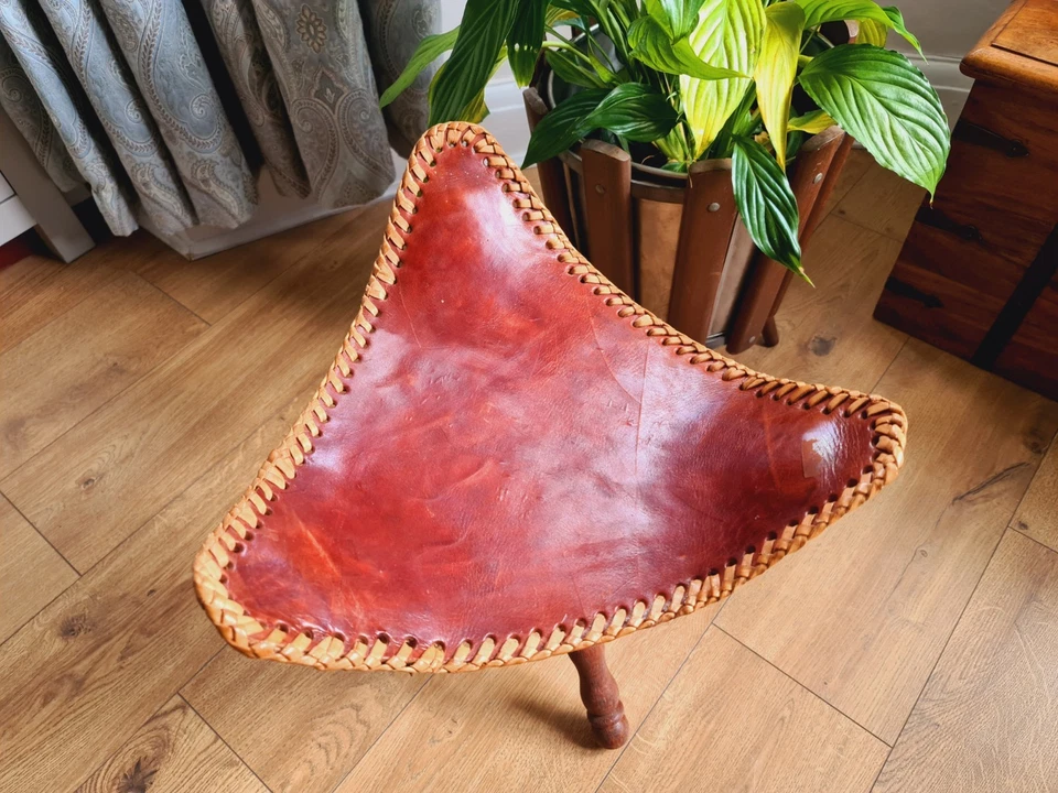 Винтажный художественный табурет скамейка кемпинг тройной стул кожаный путешественник кемпинг - Изображение 4 из 4