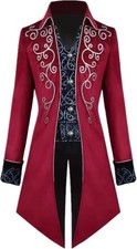 Burgundy Tailcoat With Silver Scroll Embroidery And Contrast Cuffs For Events
