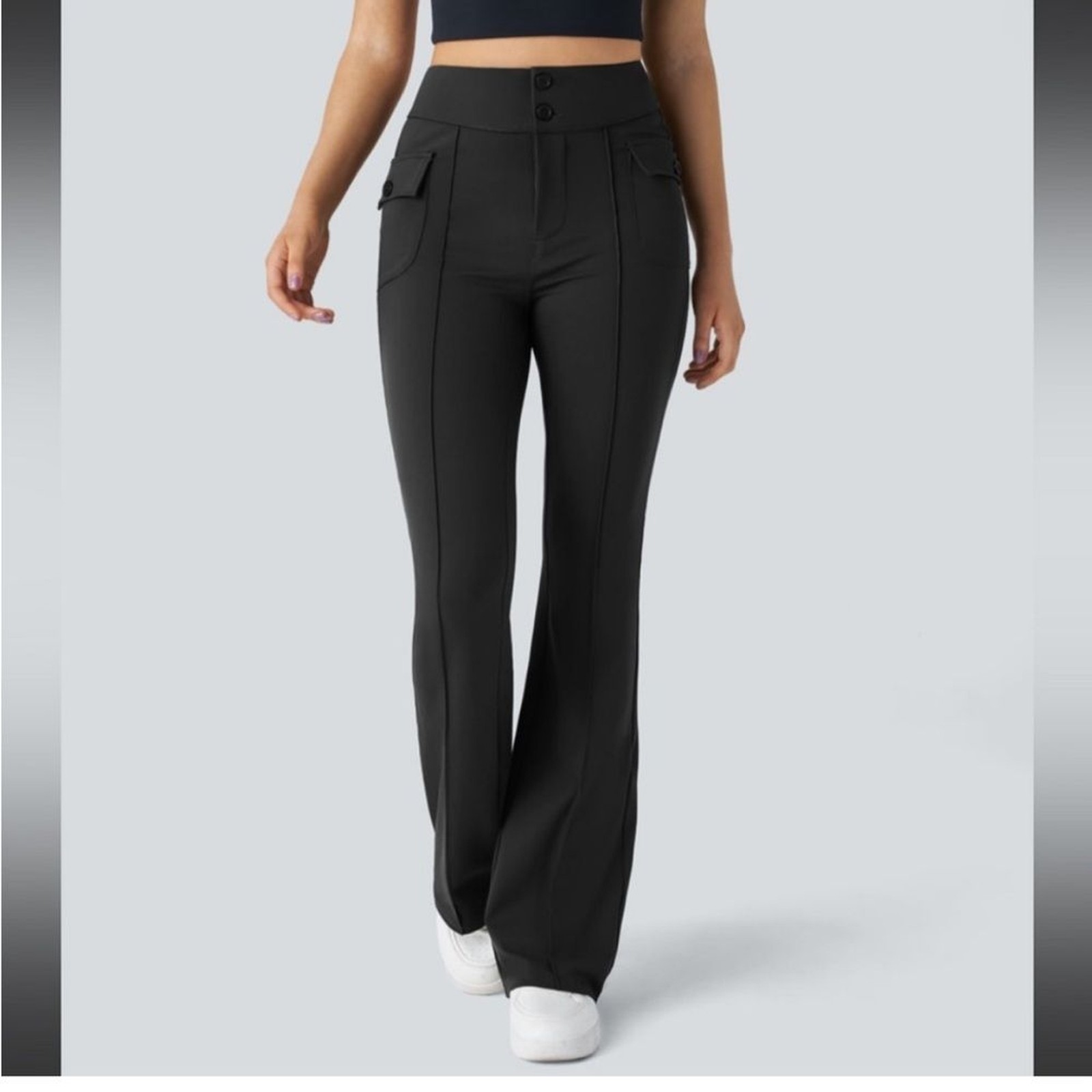 Halara Black High Waist Flare Leg Dress Pants with Side Pockets XL Tall NWT