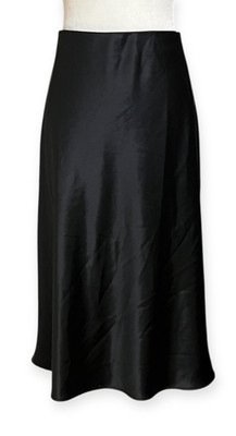 Black Satin Midi Skirt Bias Cut Quiet Luxury Minimalist Women Small