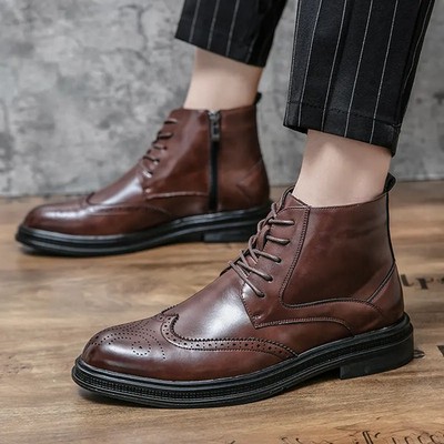 Mens Carved Wing Tip Brogues Ankle Boots Lace Up Pointed Toe  display picture 1