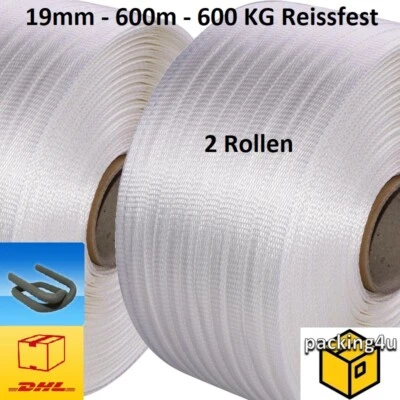 PACKING4U 19 mm Umreifungsband gewebt 600 m Kraftband Textilband Klemmen Umreifungsset