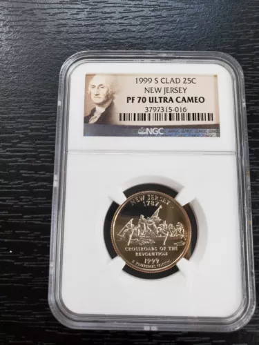 1999 S Clad Proof New Jersey State Quarter - NGC PF 70 Ultra Cameo (Portrait) 