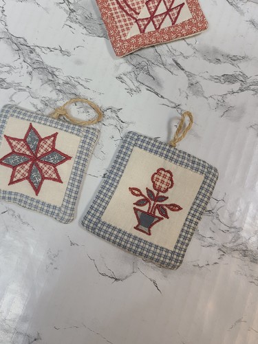 Quilted Christmas Ornaments Grandma Core Cottage Vtg Fabric Stiching Handmade 10 - Picture 5 of 14