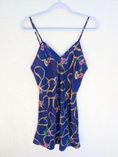 Vintage 80s 90s Val Mode Floral Satin Lace Mini Nightgown Slip Lingerie Sz Small