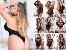 Plus size Sexy Stretch Bodysuit Body Stocking Queen Lingerie Mesh Fishnet Garter