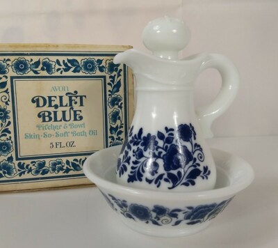 Vintage Avon Delft Blue Skin So Soft Pitcher & Bowl Collectible Bottle