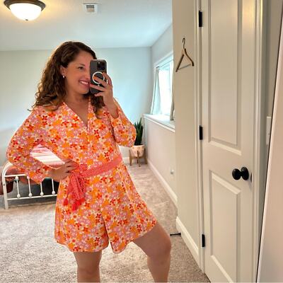 orange romper dress Cabana Life Orange Pink Floral UPF Romper Dress Large