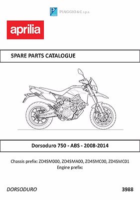 Aprilia parts manual book 2008, 2009, 2010, 2011 & 2012 Dorsoduro