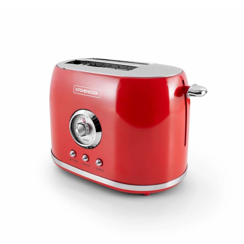 Grille-pain style rétro Kitchencook rouge anti-miettes à fentes larges - 3