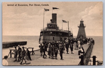 Postcard Port Dover Canada Arrival of Excursion Steamer