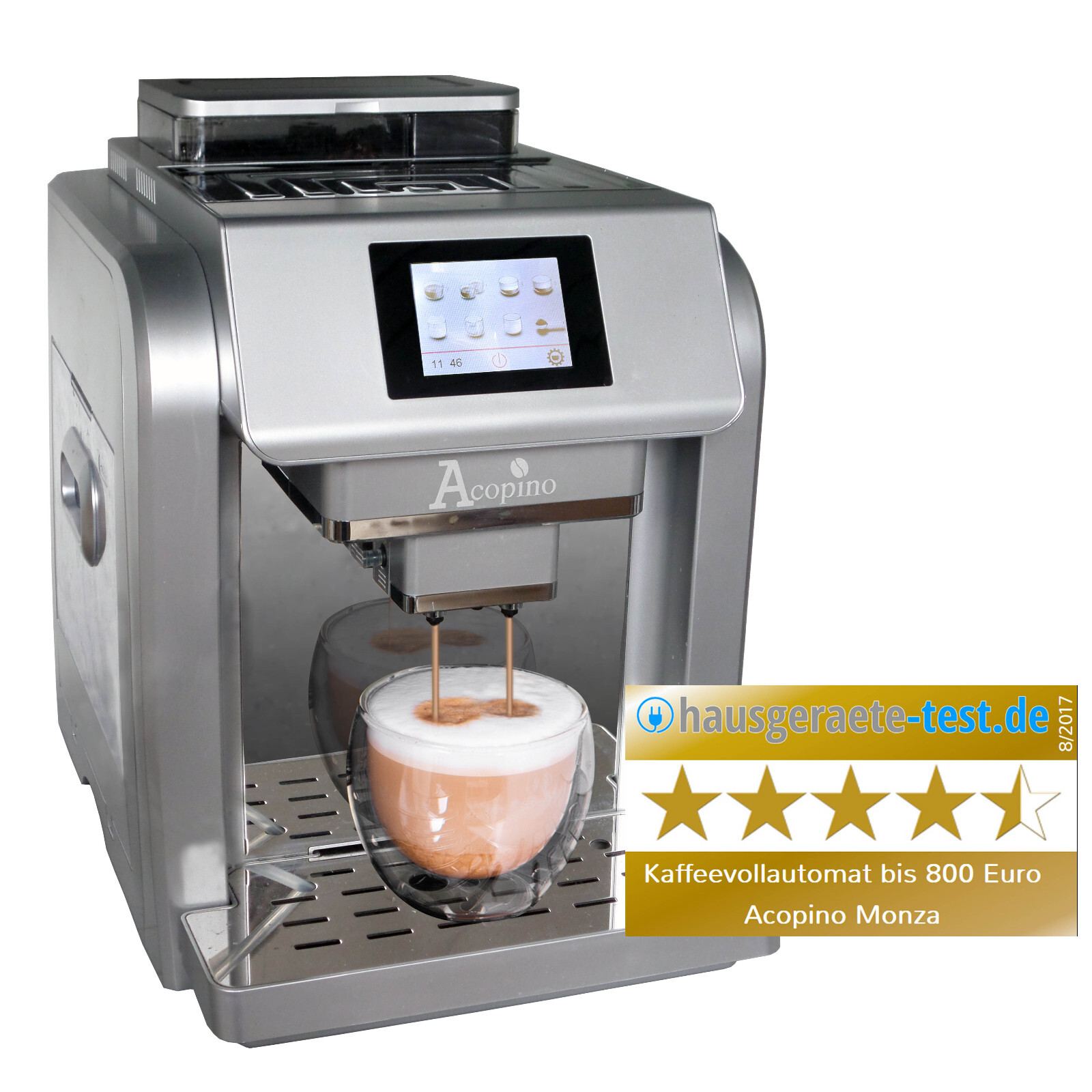 Acopino Kaffeevollautomat mit One-Touch und Milchsystem Monza silber, AS